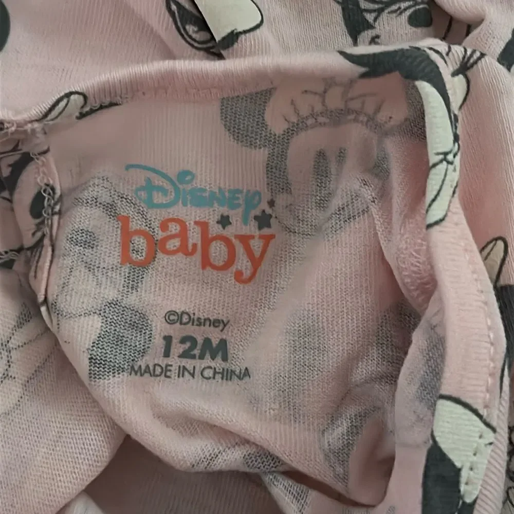 Disney Minnie Mouse Pink & Gray Pinafore Dress Set Baby Girls Size 12 Months